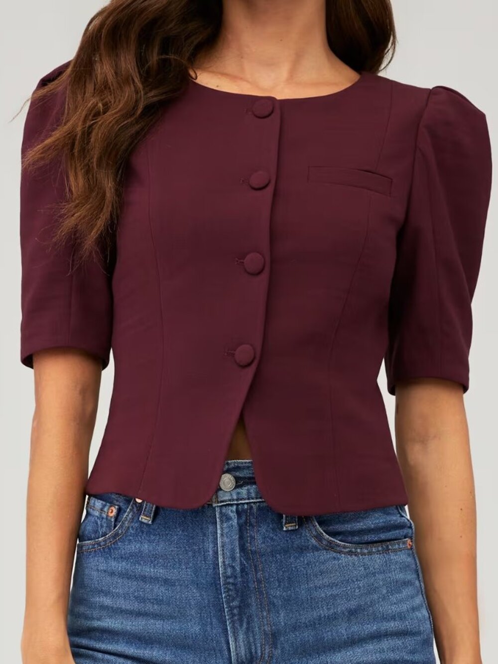 NEW $198 FOR LOVE AND LEMONS SELENA BURGUNDY BUTTON FRONT TOP SIZE S